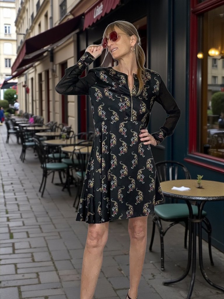 Sandro Paris Kaiya Tiger Print Dress 3 Us 8 Black Missing Belt